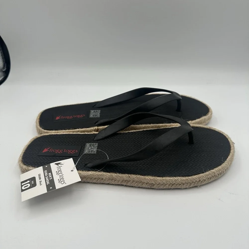 Frogg Toggs Kuba Sandals Mens‎ 10 Black Rope Sole Casual Beach Thong Flip-Flops